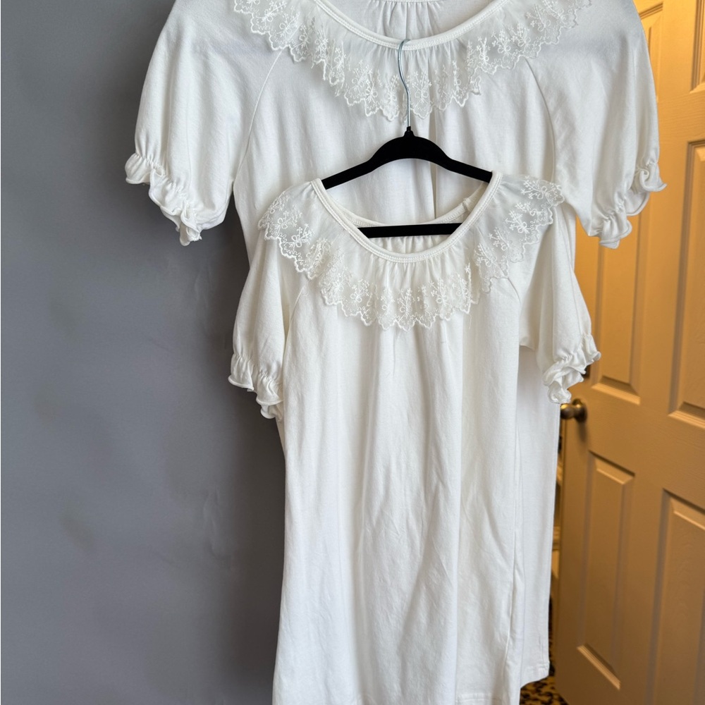 Elegant White Lace Trim girls matching Tees , kids
